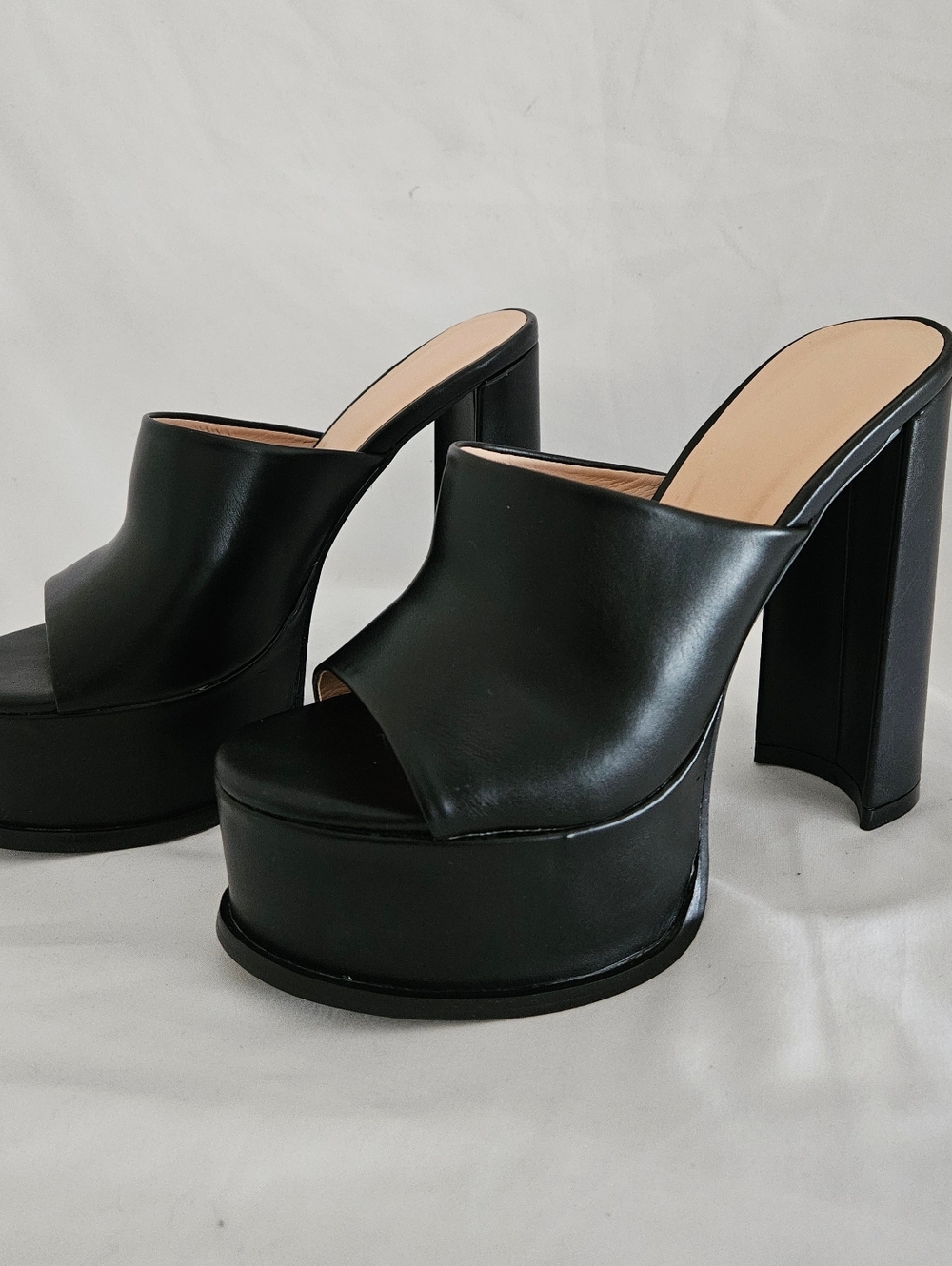 Black Platform Mule Heels - Women's Slide Sandals